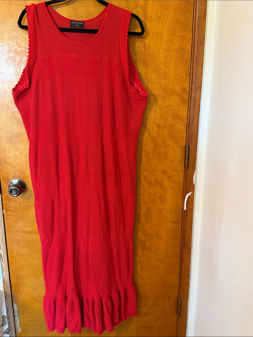 Lane Bryant Red Sleeveless Knit Maxi with Ruffled Hem